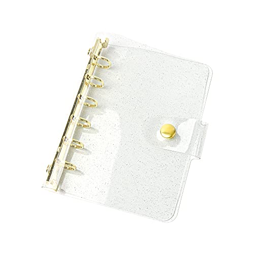 A7 Binder Cover Glitzer Puder PVC Budget Binder Gold 6 Ringbücher Druckknopfverschluss Lose Blätter Ordner Nachfüllbar Weich PVC Notebook Shell Protector (A7, Gold) von NatSumeBasics