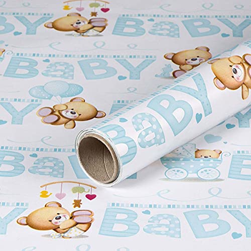 Geschenkpapier Hellblau mit Teddys, Kindergeburtstag, Babyparty, 0,70 x 10 m von Natürlich verpacken