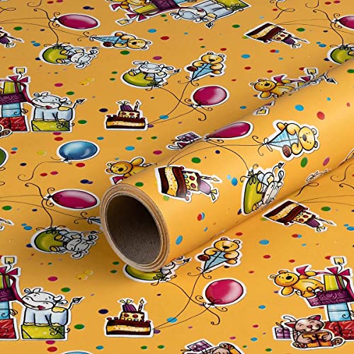 Geschenkpapier Kinderparty, Gelb, Geburtstagspapier, 0,7 x 10 m von Natürlich verpacken