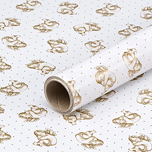 Geschenkpapier Weiß mit goldenen Engeln, Geburtstagspapier, 0,7 x 10 m von Natürlich verpacken