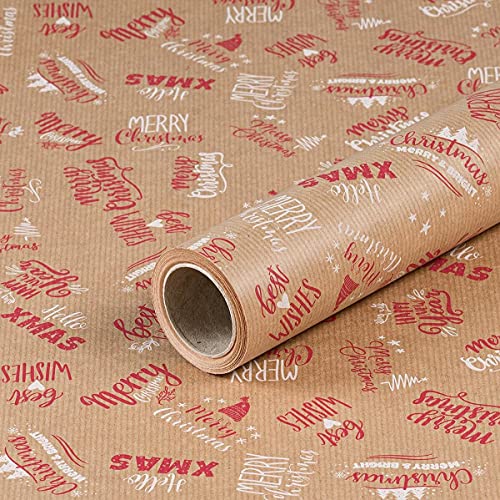 Natürlich verpacken Weihnachtspapier Merry X-Mas, Geschenkpapier, Kraftpapier, gerippt - 1 Rolle 0,7 x 10 m von Natürlich verpacken