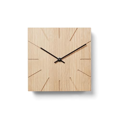 Natuhr Holzuhr Wanduhr Tischuhr Holz - Beam - geräuscharm Massivholz modern Design 17 x 17 cm (Eiche unbehandelt Schwarze Zeiger, Quarzuhrwerk) von Natuhr