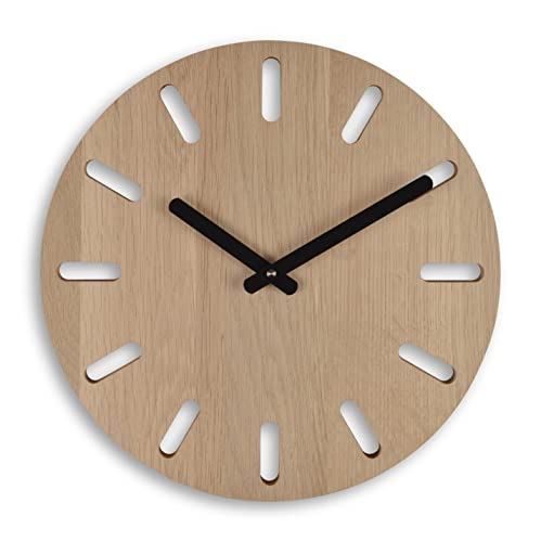 Natuhr Wanduhr Eiche unbehandelt Holz – Commas - Massivholz, geräuscharmes deutsches Uhrwerk, puristisch, modern, 30 cm Durchmesser von Natuhr