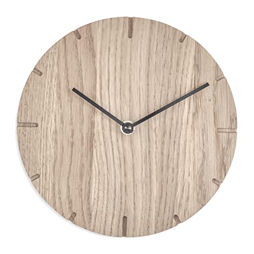 Natuhr Wanduhr Eiche unbehandelt Holz Solide 20 cm Mini Massivholz, geräuscharmes U.T.S. Uhrwerk (Eiche unbehandelt, Schwarze Zeiger) von Natuhr