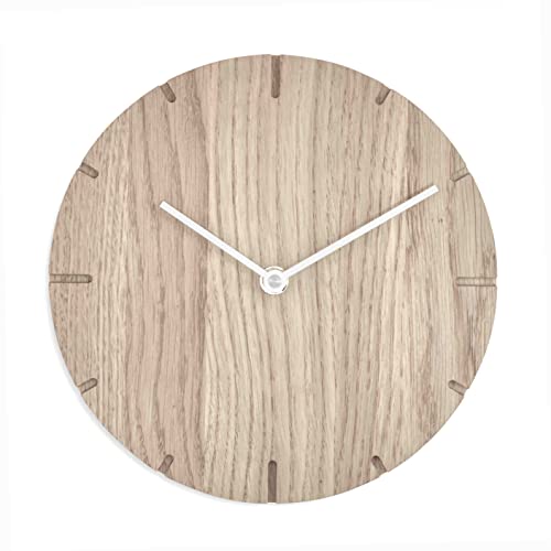 Natuhr Wanduhr Eiche unbehandelt Holz Solide 20 cm Mini Massivholz, geräuscharmes U.T.S. Uhrwerk (Eiche unbehandelt, Weiße Zeiger) von Natuhr