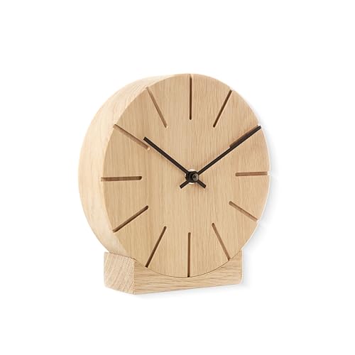 Natuhr Wanduhr Tischuhr Eiche Holz - Boom - geräuscharm Massivholz Design ø17 cm (Eiche unbehandelt Schwarze Zeiger, Quarzuhrwerk) von Natuhr