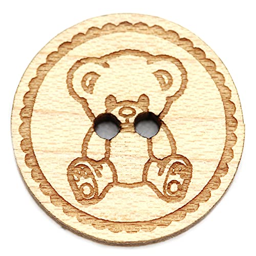 NaturSchatulle Holzknöpfe Gravur Motiv Teddybär 12-30mm I 25 Stück Ahorn 2 Loch Knöpfe Holz DIY Basteln Nähen Schmuckherstellung Annähen Rund 15mm von NaturSchatulle