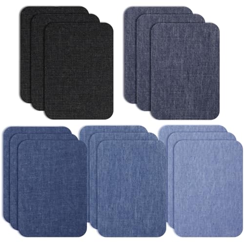 Jeans-Flicken zum Aufbügeln, 15 Stück, hochwertig, innen und außen, stärkster Klebstoff, 100 % Baumwolle, Blau, Reparatur-Set von Naturahand