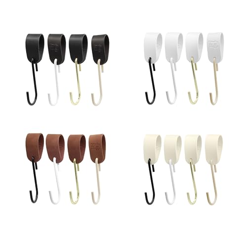 Garderobenhaken Gard Schlaufe mit S-Kleiderhaken | Lederschlaufe veganes PU-Leder | Dekoratives Lederband für Garderobenstangen, Kleiderständer, Lederriemen (schwarzes Band/beige Haken, 6er Set) von Natural Goods Berlin