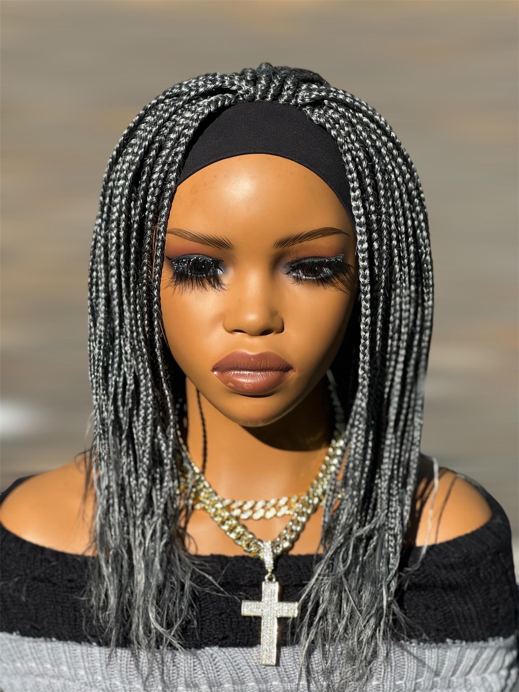 Salz Und Pfeffer Grau Silber Knotenlose African Style Stirnband Box Braids Perücke von Naturalgirlworld