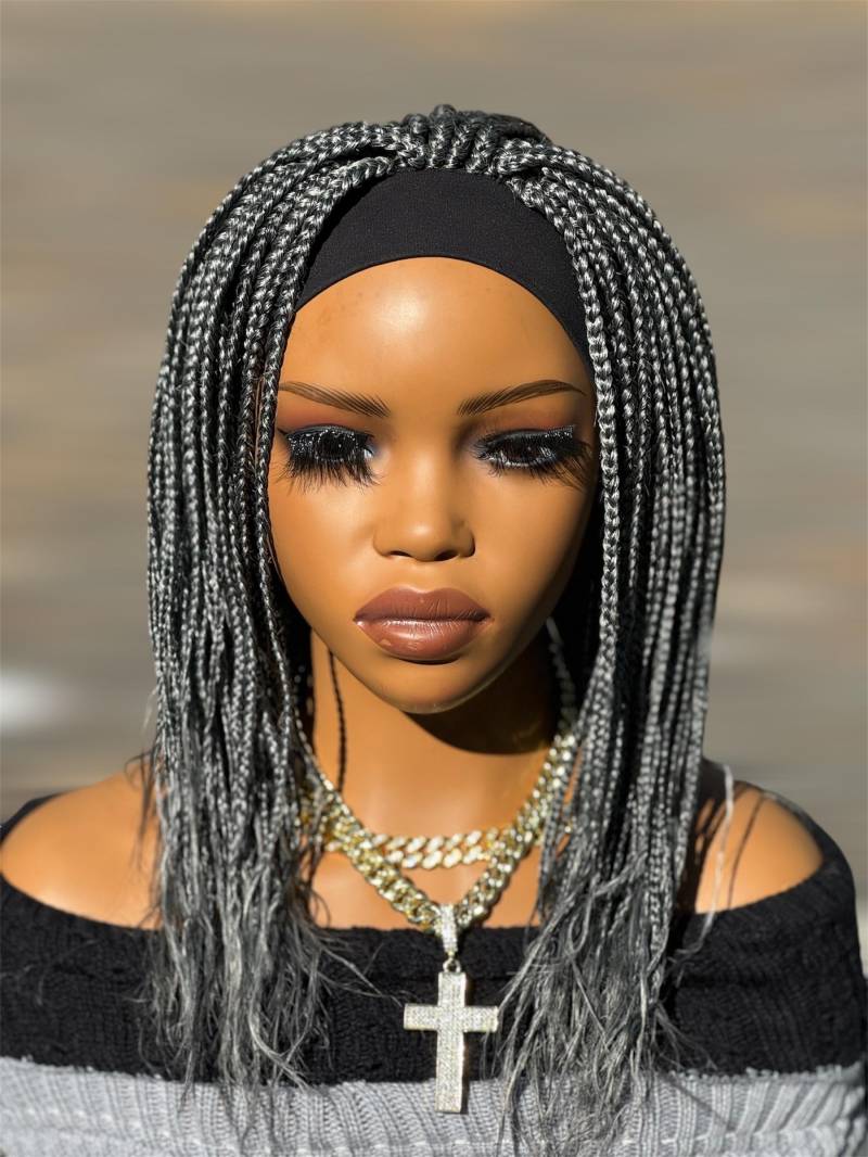 Salz Und Pfeffer Grau Silber Knotenlose African Style Stirnband Box Braids Perücke von Naturalgirlworld