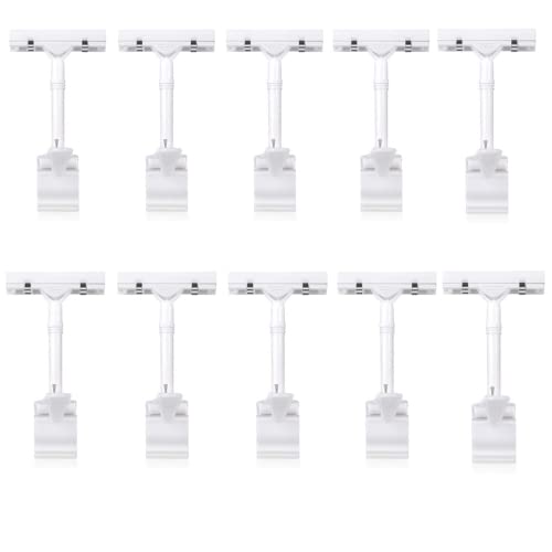 10 Stück Merchandise Schild Clips Kunststoff Verstellbarer Clip Drehbare Clip On Schild Klemme Rotierende Preisregal Tag Schilder für Einzelhandel Geschäft Regal Etikett Karte (weiß) von NatureMan