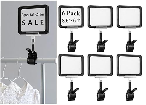 6 Stück Kunststoff-Schilderhalter mit Klemme, drehbare Pop-Etiketten-Clips, Einzelhandel, Merchandise-Regal, Schild, Doppeldisplay-Clip, Schild-Halteklammer für Einzelhandel, Geschäft, Supermarkt, von NatureMan