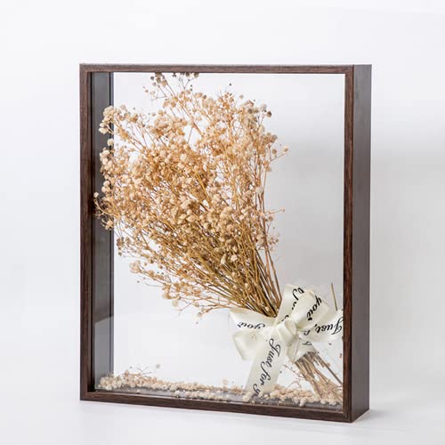 Holz-Bilderrahmen mit getrockneten Blumen, dekorativer schwimmender Bilderrahmen, doppelseitiger Plexiglas-Schattenbox, Bilderrahmen, Basteln (braun, 20.3x30.5 cm) von NatureMan