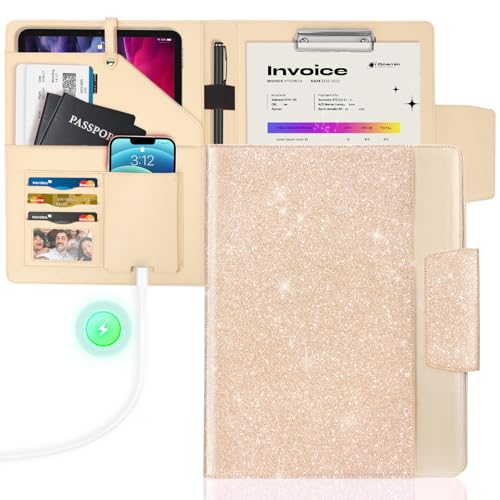 NatureTouch Padfolio-Ordner aus PU-Leder, Glitzer-Buchstabe, A4-Größe, Notizbuch, Klemmbrett, Organizer mit Taschen, Lebenslaufmappe für Business, Schule, Büro, Damen und Herren, Gold von NatureTouch