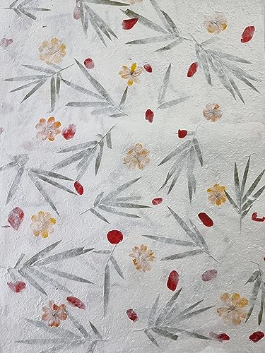 Handgefertigtes Maulbeerpapier mit getrockneten Blumen (50x75cm Bogen) Dickes dekoratives Blumenpapier für Scrapbooking (Schmuckkörbchen, Bougainvillea, Bambus, Ringelblume) von Naturegrail