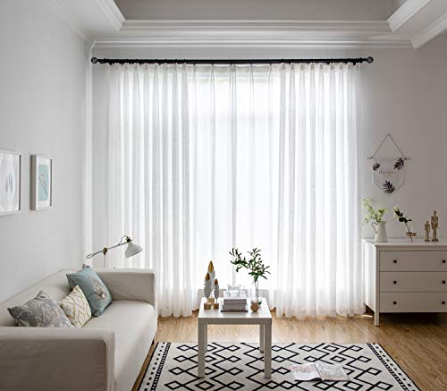 Naturer Vorhänge Transparent Weiss Kräuselband 175x140 Kreuzmuster Baumwollgarn Vorhang Durchsichtig Muster Fensterschal Voile Einfarbige für Wohnzimmer Schlafzimmer von Naturer