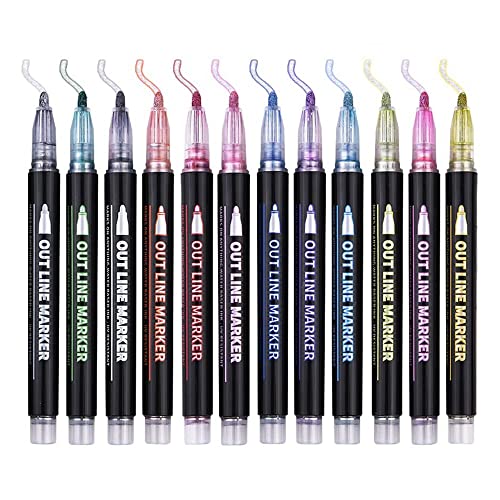 Naugan Doppelte Linie Umriss Stifte 12 Farben Umriss Metallisch Marker Glitter Umriss Stifte Zeichnung Schreiben Stifte Mach Es Selbst Kunst von Naugan