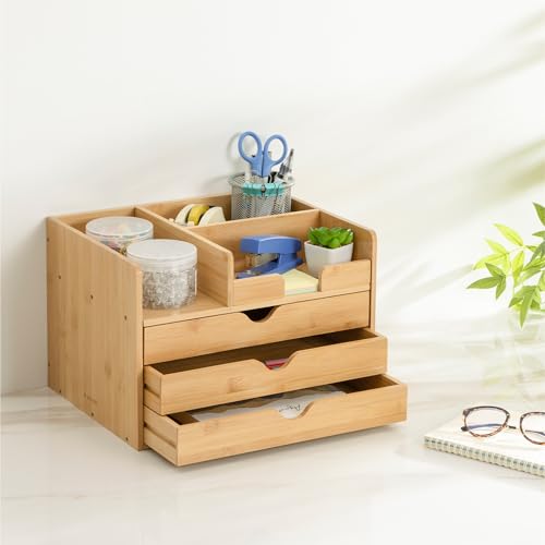 Navaris Bambus Organizer Schreibtisch - Hochwertiger Desk Organizer mit großer Kapazität - Schubladenbox Holz - Ideal für A4 Papiere, Bücher und Ordner - Leicht zu Reinigen von Navaris