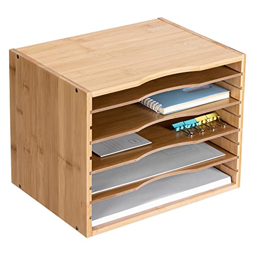 Navaris Dokumentenablage Briefablage Bambus - 33x26x24,5cm Schreibtisch Organizer - Holz Ablage 5 Ablagefächer - Ablagesystem für u.a. Büro von Navaris