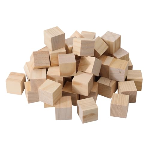 Navaris Holzwürfel Set - 50 hochwertige Kiefernklötze - Ideal zum Basteln - Holzklötzchen zum Bemalen - Perfekt für 3D-Puzzles, Stempel und Brandmalerei - Holzbausteine Natur von Navaris