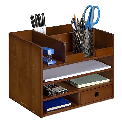 Navaris Schreibtisch Organizer Ablage aus Bambus - 33x24x26cm Ordnungssystem Briefablage aus Holz - für Tisch Büro Schreibtisch - leicht zu reinigen von Navaris