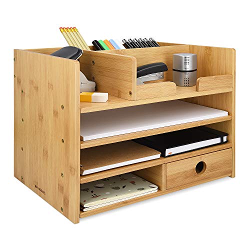 Navaris Schreibtisch Organizer Ablage aus Bambus - 33x24x26cm Ordnungssystem Briefablage aus Holz - für Tisch Büro Schreibtisch - leicht zu reinigen von Navaris