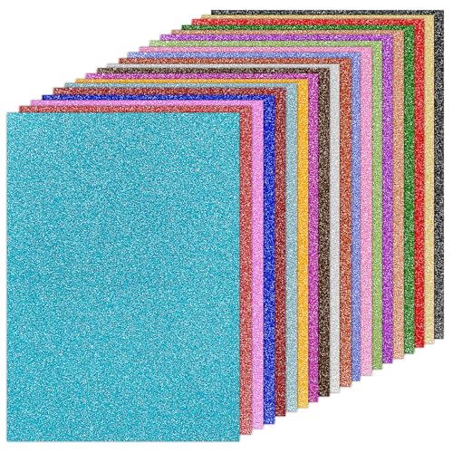 Glitzerpapier zum Basteln 20 Farben,Bunt Glitzer Papier A4 20 Blatt 250g/m² Glitterkarton zum Basteln und Gestalten,Grußkarten Scrapbooking von Navie Mobi
