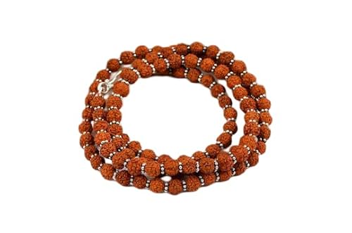 Navkaarart Rudraksha Silber Chakri Mala (54 Perlen), Medium, Rudraksha, Ohne Edelstein. von Navkaarart