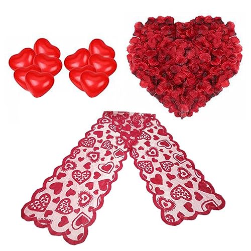 Valentinstag-Dekorationsset, 2000 Stück Rosenblätter, 10 Stück Herz-Luftballons, "I Love You", Filz für Tisch, Valentinstag, Dekorationen für Zuhause von Navna