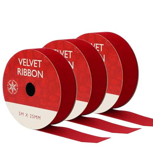 Weiches rotes Samtband, 25 mm x 15 m, luxuriöses Samtband für Geschenkverpackungen, Blumensträuße, Blumenarrangements, Kunst und Handwerk und Hochzeitsdekorationen von Navoys