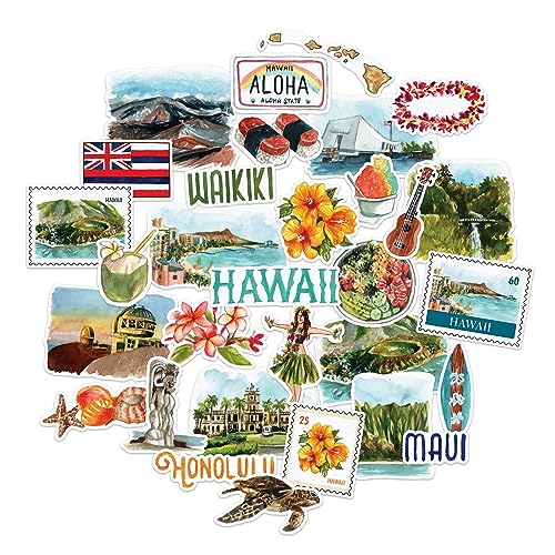 Navy Peony Exotische Hawaii State Reiseaufkleber (31 Stück) – Aquarell, wasserdicht, Amerika-Urlaubssticker für Scrapbooking, Journale und Koffer von Navy Peony