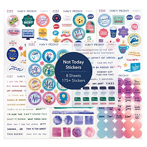 Navy Peony "Not Today" Mental Health Awareness Sticker-Set (8 Bögen, 175+ Kleine Sticker) – A6, Motivations-Sticker für Selbstfürsorge-Journals, Planer, Vision Boards von Navy Peony