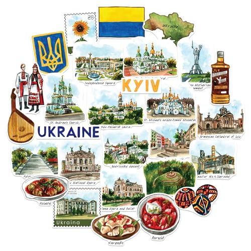 Navy Peony Resiliente Ukraine-Reiseaufkleber (28 Stück) - Handgezeichnete, von ukrainischem Kulturerbe inspirierte Urlaubssticker für Journale, Scrapbooks und Gepäck von Navy Peony