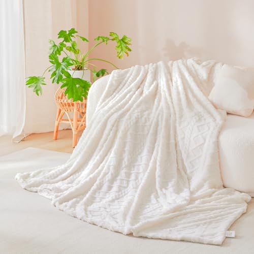 Nayoroom Kuscheldecke Winter Flauschig Cashmere Touch Fleecedecke 150x200 cm Weiß Warm Flanell Decke Kuschelig Wolle Aesthetic Wohndecke Cream Wolldecken Weiche Sofadecken für Couch überwurf Set von Nayoroom