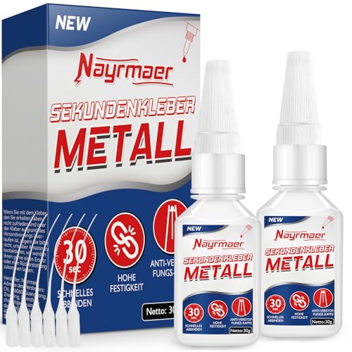 Nayrmaer Metallkleber Extra Stark, 30g*2 Metall kleber mit Anti-Verstopfungskappe zum Verkleben von Metallen aller Art von Nayrmaer