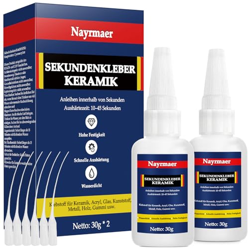 Porzellankleber Extra Stark, 60g Keramikkleber mit 6 Nadeln, Kleber für Porzellan und Keramikreparatur und Ton (Ceramic Glue) (TCJS-2Pack) von Nayrmaer