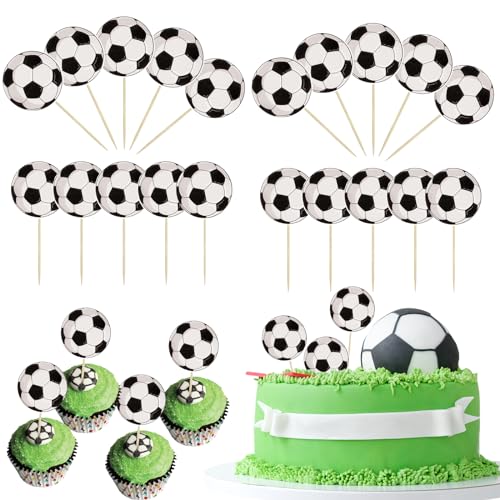 Nayyana 48 Stück Fussball Cupcake Topper Fussball Muffin Deko Fussball Party Tortenaufleger für Babyparty Geburtstagsfeie Kuchendekoration, Kuchendekorationen für Sportbälle von Nayyana