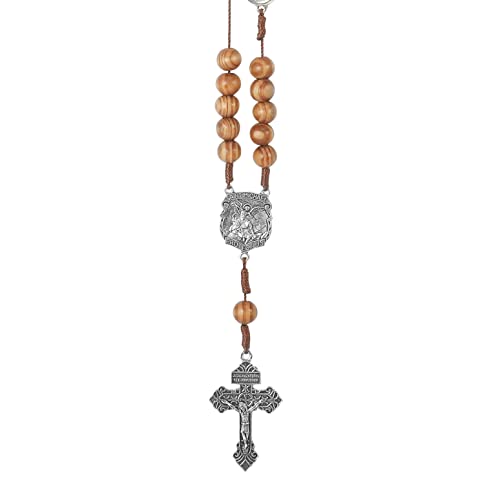 Nazareth Store St. Michael One Decade Holzperlen Rosenkranz Auto Rückspiegel Schutz Auto Hängende Amulett Olivenholz für Damen und Herren von Nazareth Store