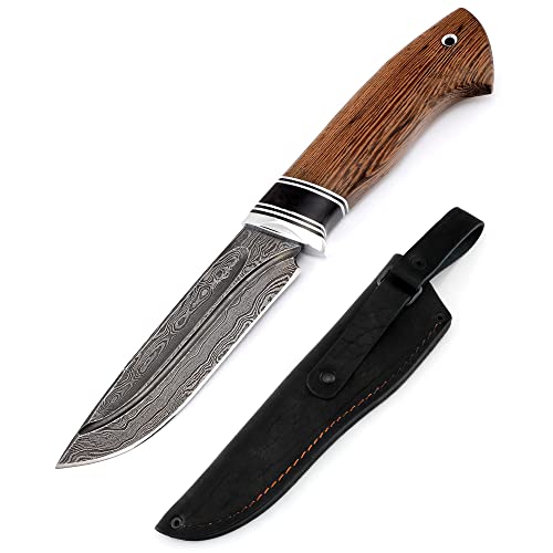 Nazarov Knives Wanderer - Jagdmesser Feststehende klinge mit hohlkehlen - Damastmesser - Messer handgeschmiedet - Wenge und Acryl schwarz von Nazarov Knives