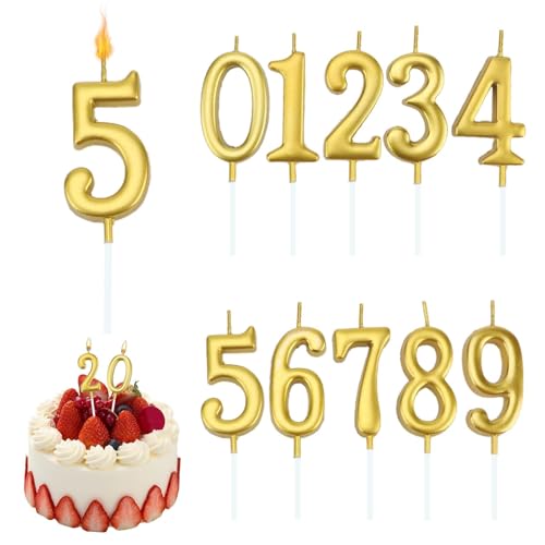 Geburtstag Ziffer Kuchen Kerzen Set - 10 Stück Nummer 0-9, Geburtstag Glitter Cake Topper Dekoration, Digitale Kerzen für Geburtstagsfeier Hochzeit, Umweltfreundlich, Sicher Glitzerkerzen von Nazaz