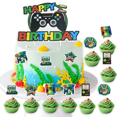 Videospiel Tortendeko Geburtstag Junge, 13 Stück Video Gaming Kuchen Deko, Spielkonsolen Thema Cupcake Topper, Gaming Happy Birthday Kuchen Deko Videospiel Thema Cake Dekoration von Nazaz