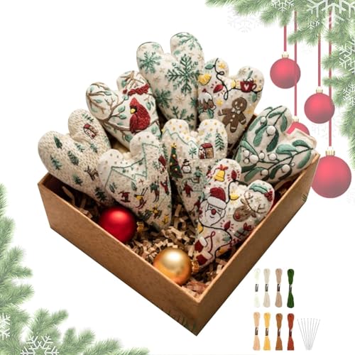 Hand-Stickerei-Set, Herz-Stickerei, Weihnachtsdekoration, Handstickerei, Nadelspitzen-Set für Weihnachtsbaum, hängende Ornamente, Herz-Kreuzstich-Sets mit Nadeln und Faden von Nbbwwu