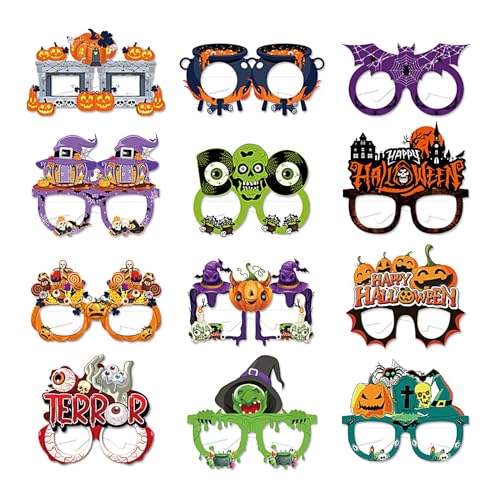 Nbbwwu Gruselige Halloween-Brille,Halloween-Brille für Kinder | 12 Stück Halloween-Neuheitsbrillen Halloween-Fotoautomaten-Requisiten,Halloween-Neuheitsbrillen, Halloween-Partygeschenke, von Nbbwwu