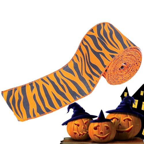 Nbbwwu Halloween-Band mit Draht, Halloween-Kranzband - 16,4 Fuß Geschenkband | Halloween-Themen-Totenkopf-Musterband, Bastelband für Kranz-Heimdekoration von Nbbwwu