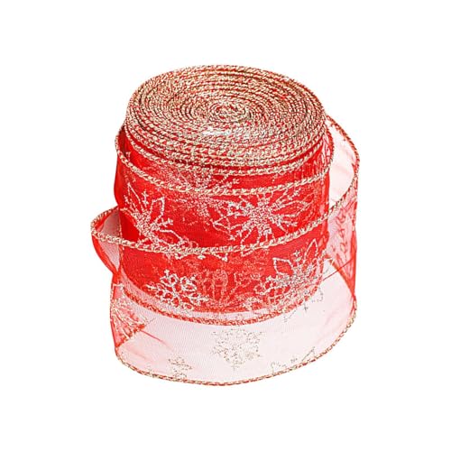 Nbbwwu Weihnachtsband, goldenes Glitzerband, Weihnachtsbaumschmuckband, 2,2 m Samtband, rotes Organza-Band, Weihnachtsband mit Draht zum Verpacken von Baum, Kranz, Kunsthandwerk von Nbbwwu