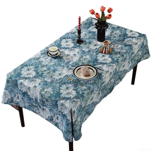 NbgrvB Luxuriöse Jacquard-Tischdecke mit Ölgemälde für Couchtisch und Wohnzimmerdekoration (blau) von NbgrvB