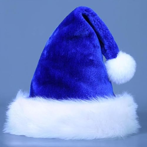 NbgrvB Nikolausmütze für Erwachsene, blaue Plüsch-Weihnachtsmannmütze, Samt-Weihnachtsmütze für Urlaub, Heimdekoration, Partyzubehör (Blau Erwachsene) von NbgrvB