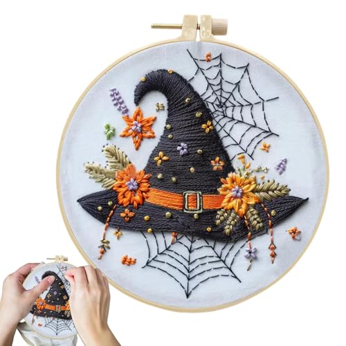 Halloween-Stickerei-Set, Anfänger-Stickerei-Set für Erwachsene, gruselige Stickerei-Sets für fortgeschrittene Erwachsene – kreative Halloween-Zubehördekorationen, festliche Bastelsets von Nbhuiakl