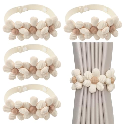 Nchdewui 4 Stück Vorhangseil Raffhalter, Gardinenhalter, Vorhang Halter, Curtain Rope Buckle, Raffhalter Dekorative Raffhalter Für Vorhänge, Blumenvorhangbänder Für Schlafzimmerfenster (Beige) von Nchdewui